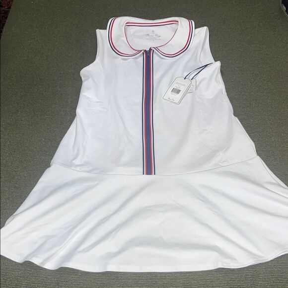 Classic Prep  White Vivian Americana Athletic Sundress with Red Collar - Picture 1 of 7